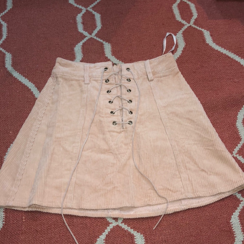 Lace up corduroy skirt